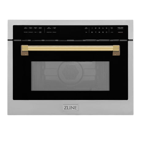 ZLINE Autograph Edition 24" 1.6 cu ft. Built-in Convection Microwave Oven in Stainless Steel and Polished Gold Accents (MWOZ-24-G)