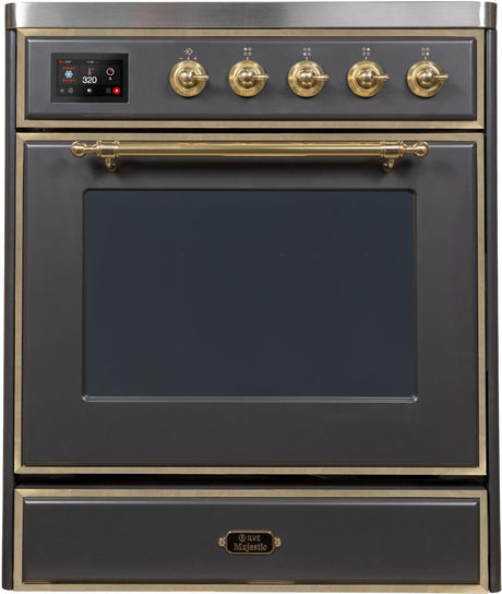 Majestic II 30 Inch Electric Freestanding Range in Matte Graphite with Brass Trim