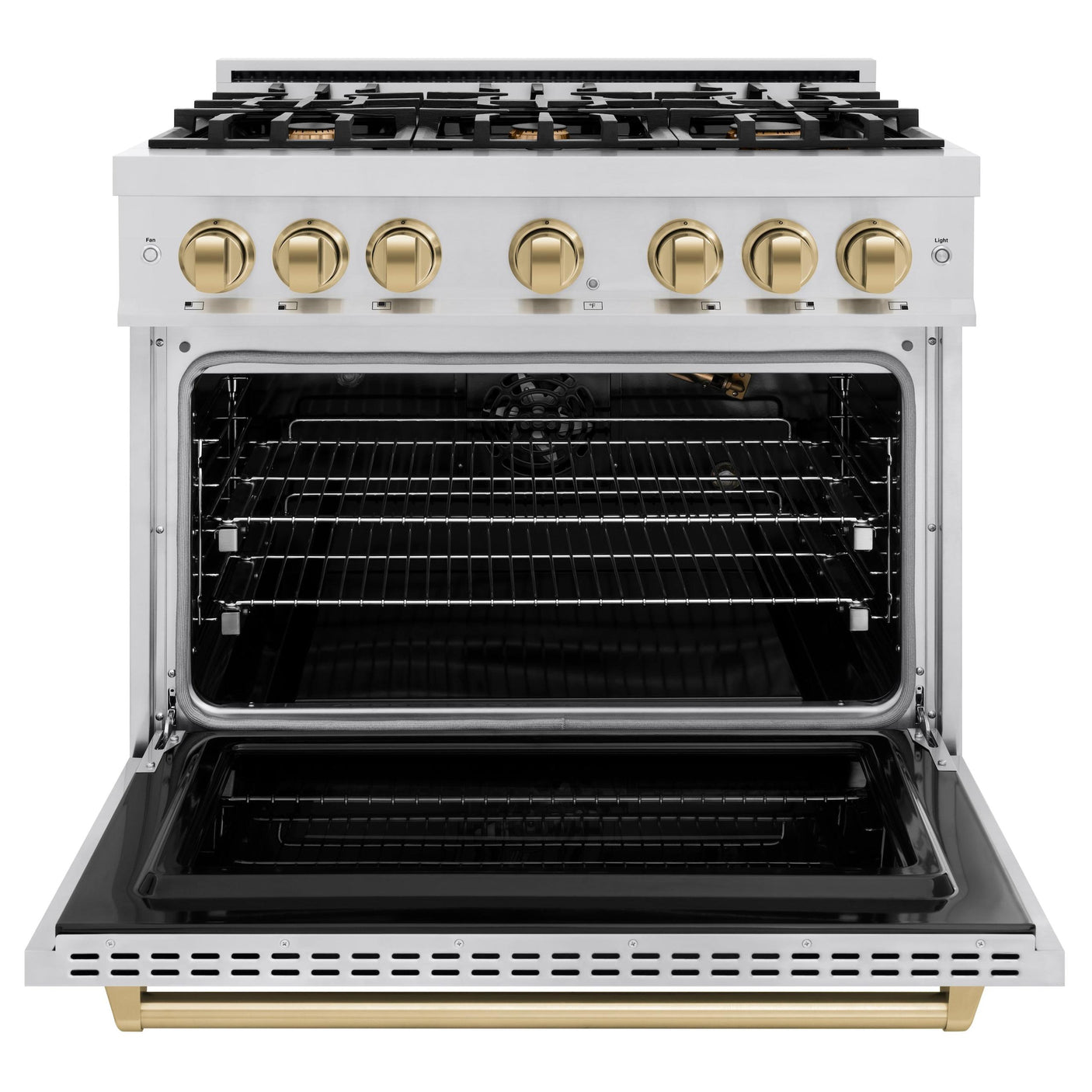 ZLINE Autograph Edition 36 in. 5.2 cu. ft. Classic Gas Range with 6 Burner Cooktop and Convection Gas Oven in Stainless Steel and Champagne Bronze Accents (CGRZ-36-CB)