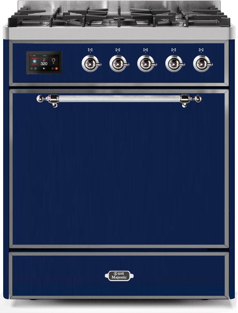 Majestic II 30 Inch Dual Fuel Liquid Propane Freestanding Range in Blue with Chrome Trim