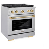 ZLINE Autograph Edition 30 in. 4.2 cu. ft. Paramount Dual Fuel Range with 4 Burner Gas Cooktop and Electric Convection Oven in DuraSnow' Stainless Steel with Polished Gold Accents (SDRSZ-30-G)