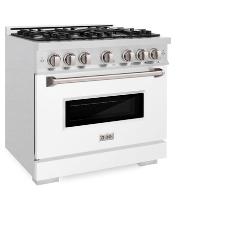 ZLINE 36 in. 5.2 cu. ft. Classic Gas Range with 6 Burner Cooktop and Convection Gas Oven in DuraSnow' Stainless Steel with White Matte Door (CGRS-WM-36)