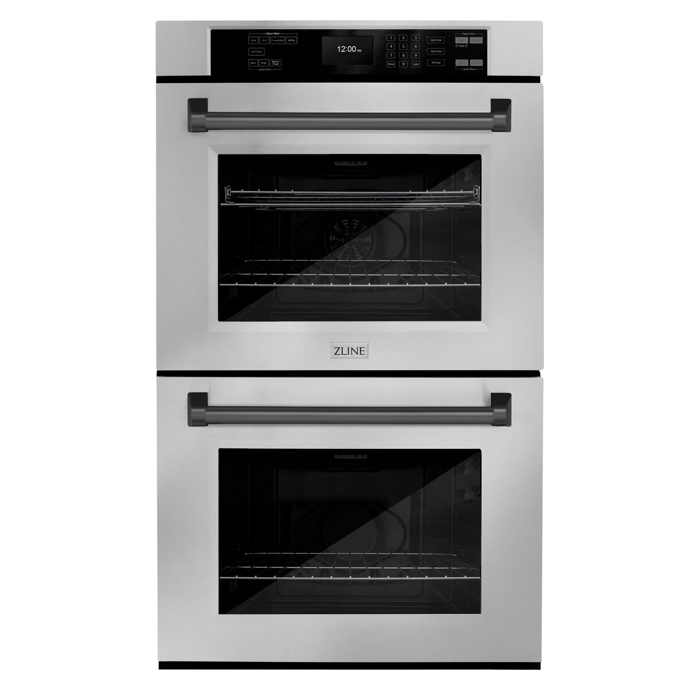 ZLINE 30 in. Autograph Edition Professional True Convection Double Wall Oven with Air Fry and Self Clean in Stainless Steel with Matte Black Handles (WADZ-30-MB)