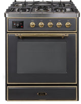 Majestic II 30 Inch Dual Fuel Liquid Propane Freestanding Range in Matte Graphite with Brass Trim