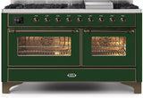 Majestic II 60 Inch Dual Fuel Liquid Propane Freestanding Range in Emerald Green with Bronze Trim