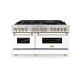 ZLINE Autograph Edition 60 in. 7.4 cu. ft. Dual Fuel Range with Gas Stove and Electric Oven in DuraSnow Stainless Steel with White Matte Door and Accents (RASZ-WM-60) [Color: Gold Accents]