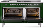 Nostalgie II 60 Inch Dual Fuel Liquid Propane Freestanding Range in Emerald Green with Chrome Trim