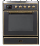 Majestic II 30 Inch Dual Fuel Liquid Propane Freestanding Range in Matte Graphite with Brass Trim