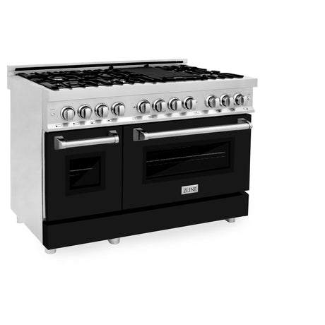 ZLINE 48 in. Dual Fuel Range with Gas Stove and Electric Oven in Stainless Steel (RA48) [Color: Black Matte]