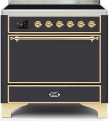 Majestic II 36 Inch Electric Freestanding Range in Matte Graphite with Brass Trim