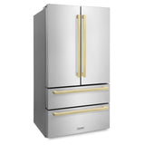 ZLINE 36 in. Autograph Edition 22.5 cu. ft 4-Door French Door Refrigerator with Ice Maker in Stainless Steel with Champagne Bronze Square Handles (RFMZ-36-FCB)