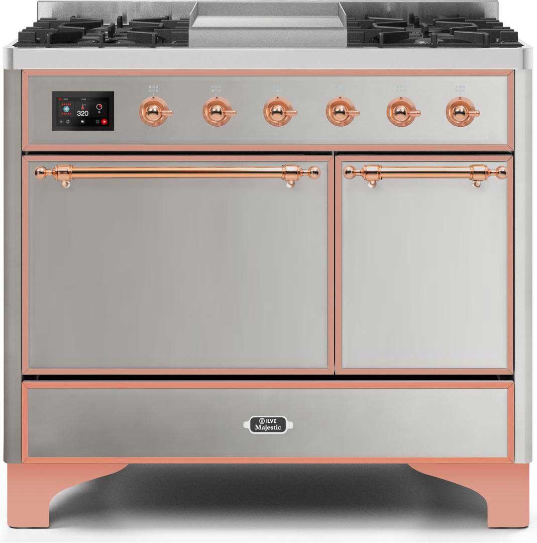 Majestic II 40 Inch Dual Fuel Natural Gas Freestanding Range in Stainless Steel with Copper Trim