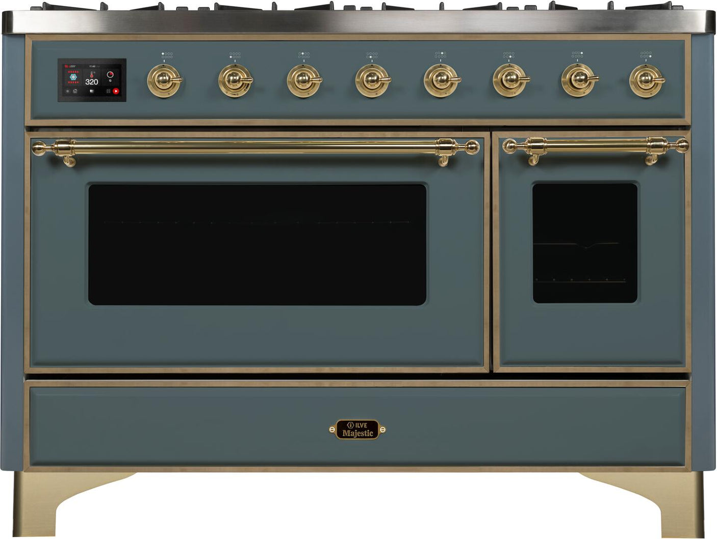 Majestic II 48 Inch Dual Fuel Liquid Propane Freestanding Range in Blue Grey with Brass Trim