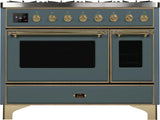 Majestic II 48 Inch Dual Fuel Liquid Propane Freestanding Range in Blue Grey with Brass Trim