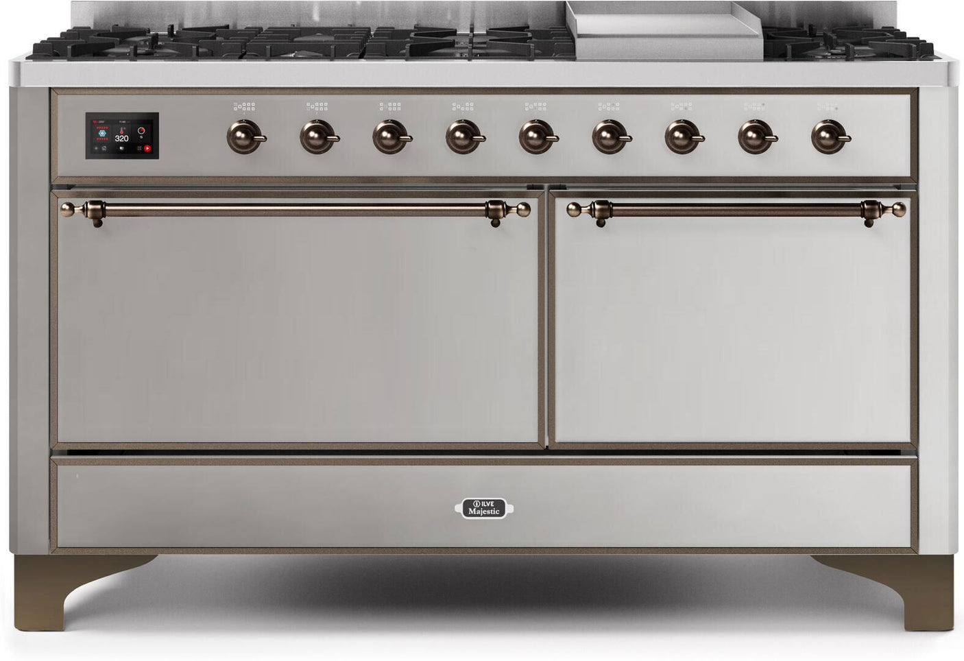 Majestic II 60 Inch Dual Fuel Liquid Propane Freestanding Range in Stainless Steel with Bronze Trim