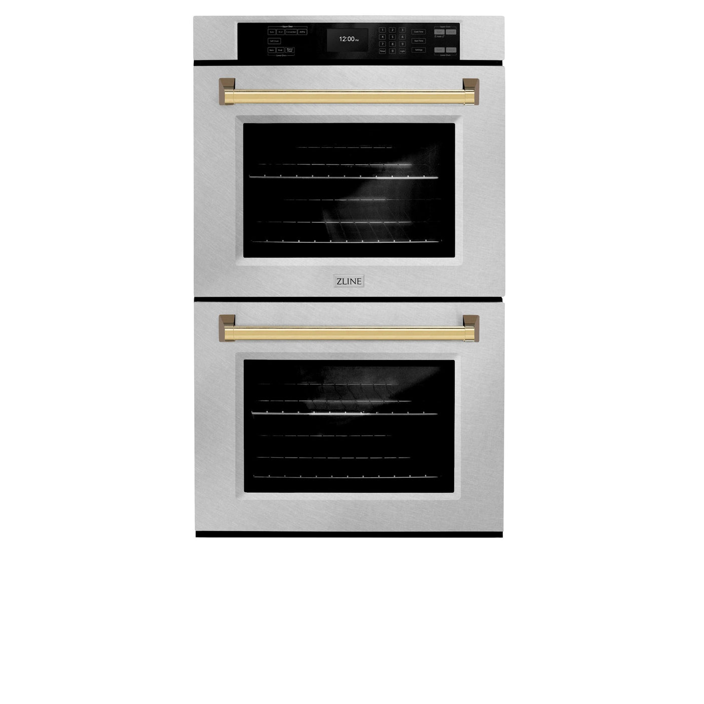 ZLINE 30 in. Autograph Edition Professional True Convection Double Wall Oven with Air Fry and Self Clean in DuraSnow' Stainless Steel with Polished Gold Handles (WADSZ-30-G)