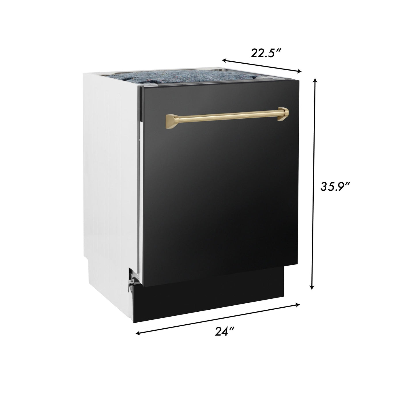 ZLINE Autograph Edition 24" 3rd Rack Top Control Tall Tub Dishwasher in Black Stainless Steel with Accent Handle, 51dBa (DWVZ-BS-24) [Color: Champagne Bronze]