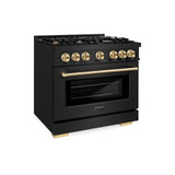 ZLINE Autograph Edition 36 in. 5.2 cu. ft. Select Dual Fuel Range with 6 Burner Gas Cooktop and Electric Convection Oven in Black Stainless Steel with Polished Gold Accents (HDRBZ-36-G)