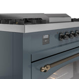 Nostalgie II 60 Inch Dual Fuel Liquid Propane Freestanding Range in Blue Grey with Bronze Trim