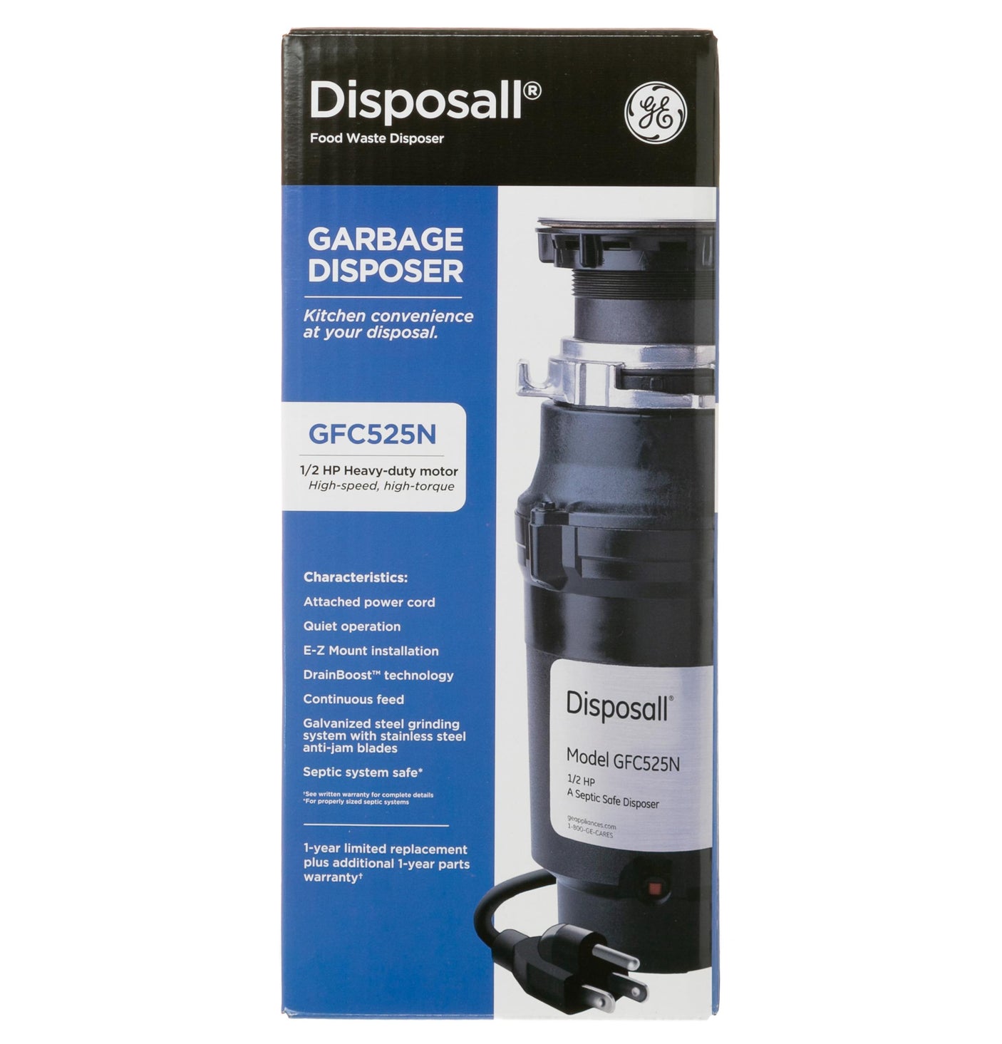 GE DISPOSALL® 1/2 HP Continuous Feed Garbage Disposer - Corded