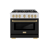 ZLINE Autograph Edition 36 in. 5.2 cu. ft. Select Gas Range with 6 Burner Cooktop and Convection Gas Oven in Stainless Steel with Black Matte Door and Champagne Bronze Accents (HGRZ-BLM-36-CB)