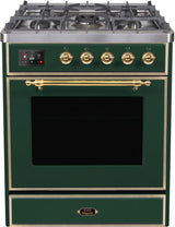 Majestic II 30 Inch Dual Fuel Liquid Propane Freestanding Range in Emerald Green with Brass Trim