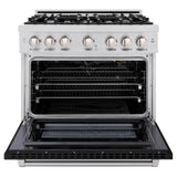 ZLINE 36 in. 5.2 cu. ft. Select Gas Range with 6 Burner Cooktop and Convection Gas Oven in Stainless Steel with Black Matte Door (HGR-BLM-36)