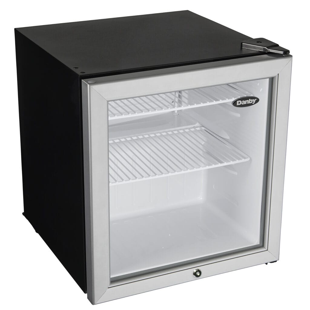 Danby 1.6 cu. ft. Compact Glass Door Fridge in Platinum