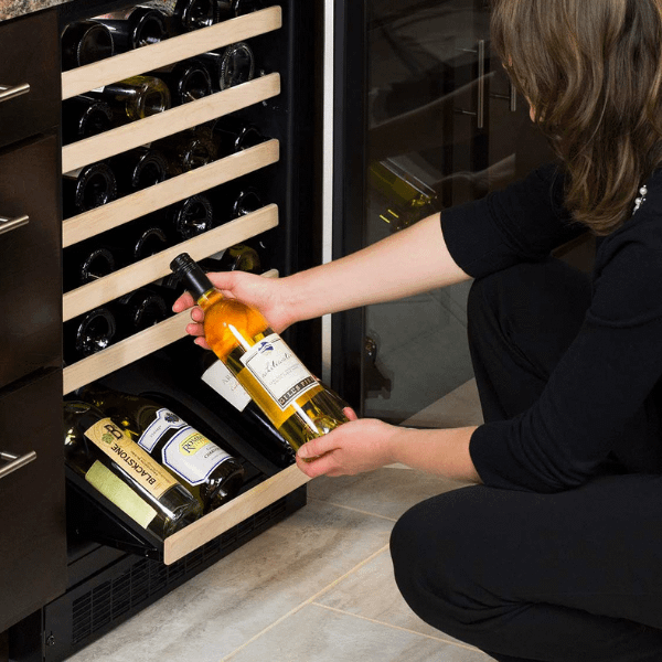 24-In Built-In High-Efficiency Single Zone Wine Refrigerator With Display Rack with Door Style - Stainless Steel Frame Glass