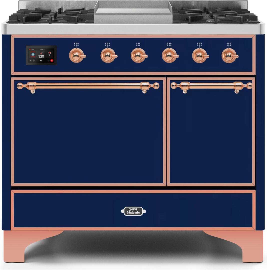 Majestic II 40 Inch Dual Fuel Natural Gas Freestanding Range in Blue with Copper Trim