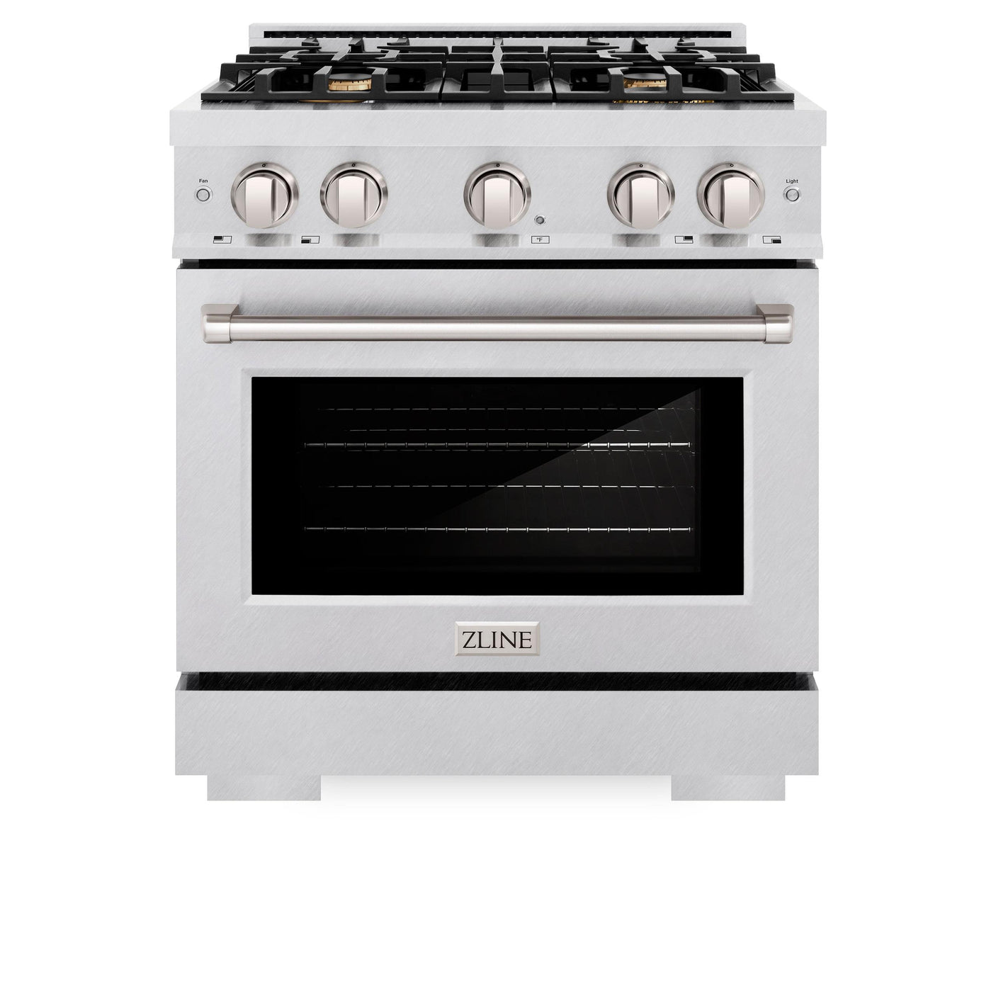 ZLINE 30 in. 4.2 cu. ft. Select Gas Range with Convection Gas Oven in DuraSnow' Stainless Steel with 4 Brass Burners (HGRS-BR-30)