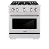 ZLINE 30 in. 4.2 cu. ft. Select Gas Range with Convection Gas Oven in DuraSnow' Stainless Steel with 4 Brass Burners (HGRS-BR-30)