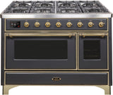 Majestic II 48 Inch Dual Fuel Natural Gas Freestanding Range in Matte Graphite with Brass Trim