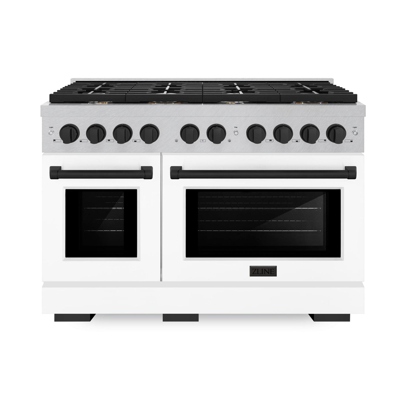 ZLINE Autograph Edition 48 in. 6.7 cu. ft. Paramount Double Oven Dual Fuel Range with 8 Burner Gas Cooktop in DuraSnow' Stainless Steel with White Matte Doors and Matte Black Accents (SDRSZ-WM-48-MB)