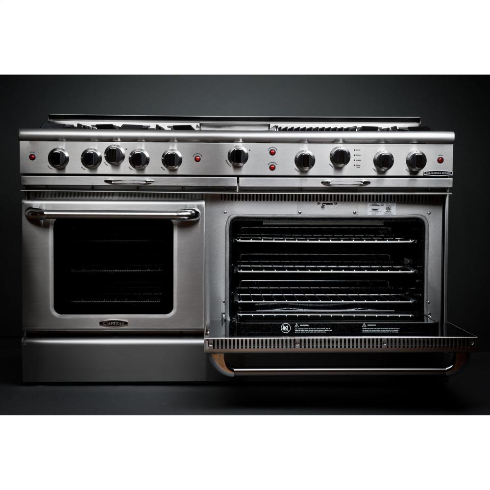 60" Gas Self Clean w/ Rotisserie, 6 Open Burners, 24" Thermo-Griddle