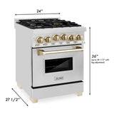 ZLINE Autograph Edition 24" 2.8 cu. ft. Range with Gas Stove and Gas Oven in Stainless Steel with Accents (RGZ-24) [Color: Champagne Bronze]