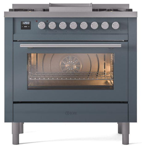 Professional Plus II 36 Inch Dual Fuel Liquid Propane Freestanding Range in Blue Grey with Trim