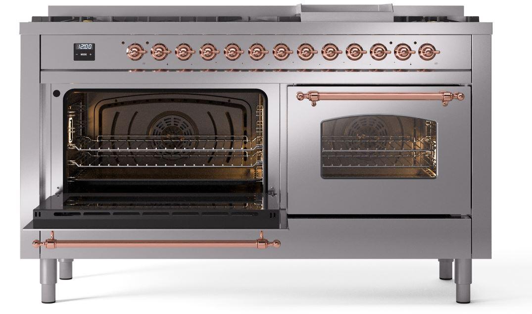 Nostalgie II 60 Inch Dual Fuel Liquid Propane Freestanding Range in Stainless Steel with Copper Trim