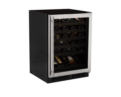 24" High Efficiency Single Zone Wine Cellar - Smooth Black Frame Glass Door - Left Hinge