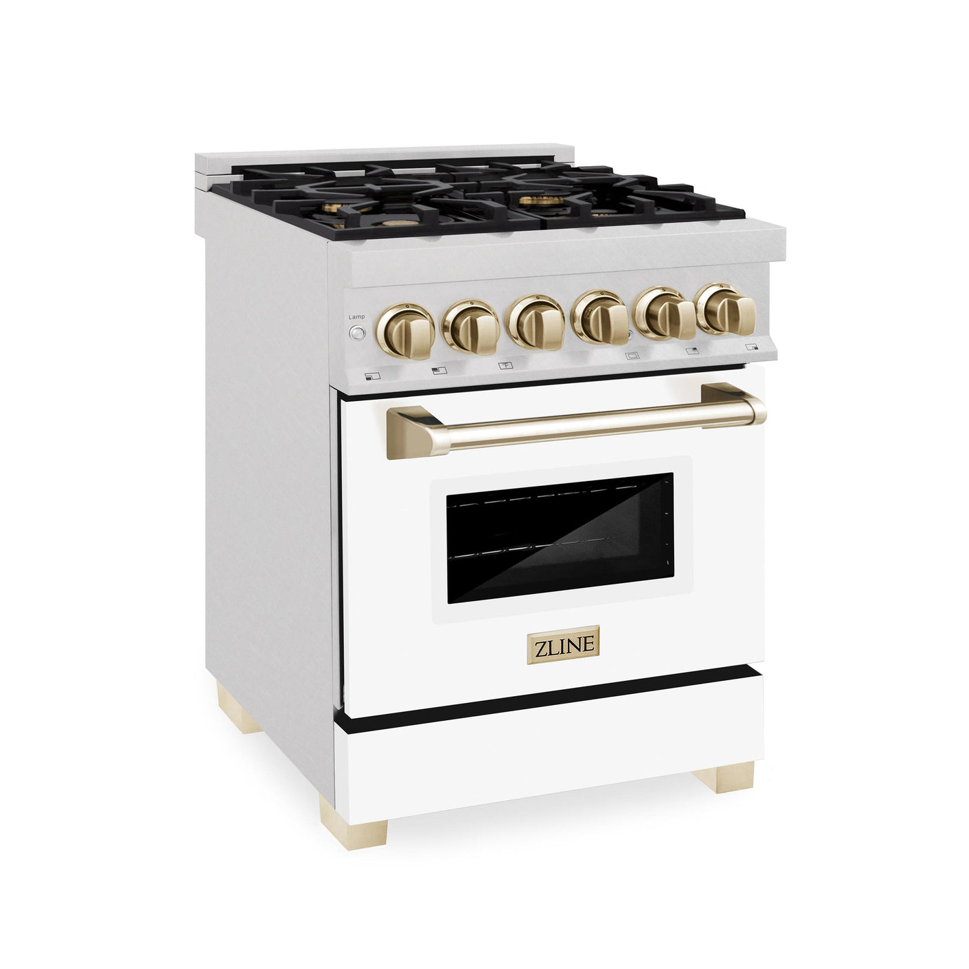 ZLINE Autograph Edition 24" 2.8 cu. ft. Dual Fuel Range with Gas Stove and Electric Oven in DuraSnow Stainless Steel with White Matte Door and Accents (RASZ-WM-24) [Color: Gold]