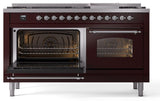 Nostalgie II 60 Inch Dual Fuel Liquid Propane Freestanding Range in Burgundy with Chrome Trim