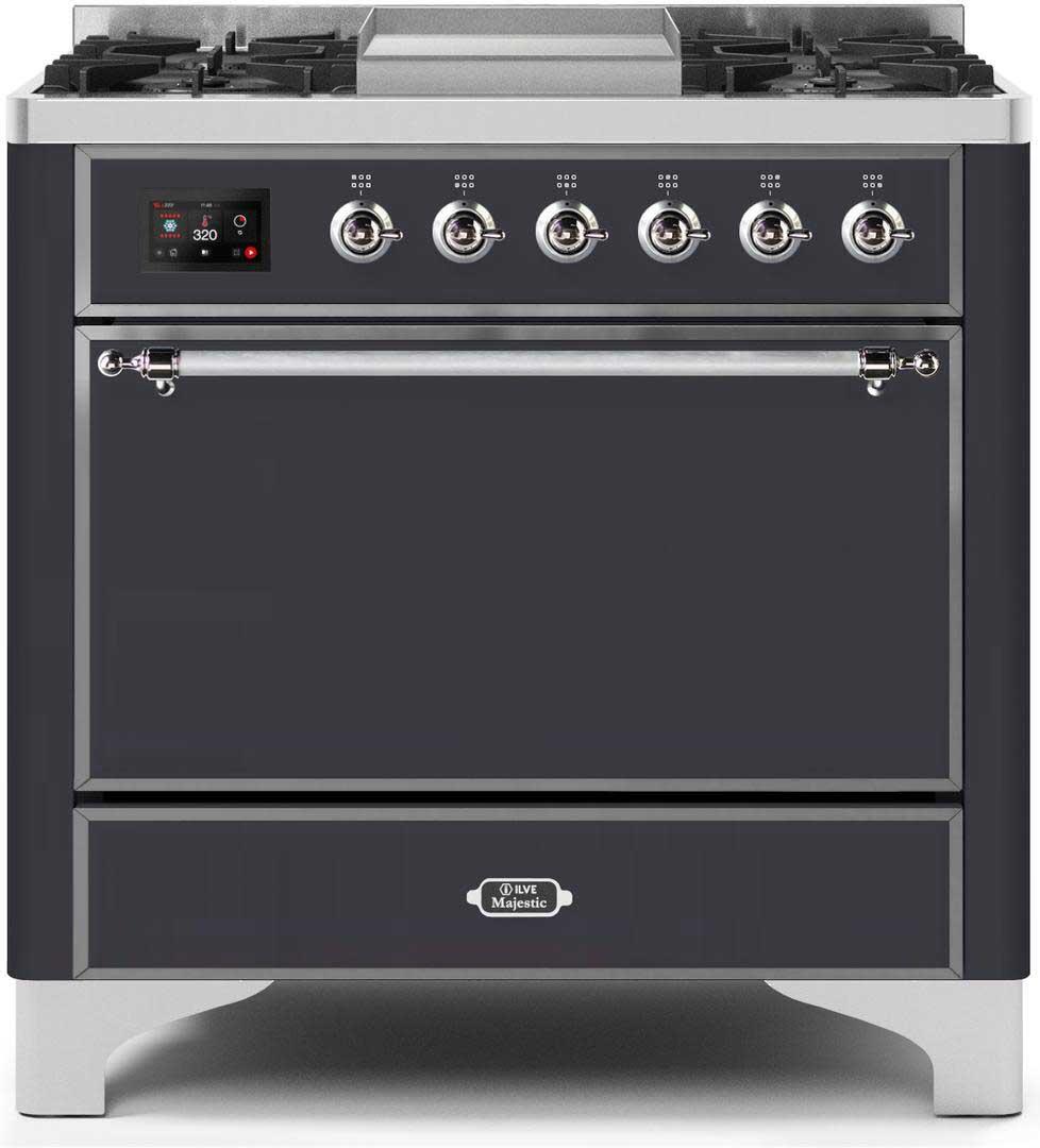 Majestic II 36 Inch Dual Fuel Liquid Propane Freestanding Range in Matte Graphite with Chrome Trim