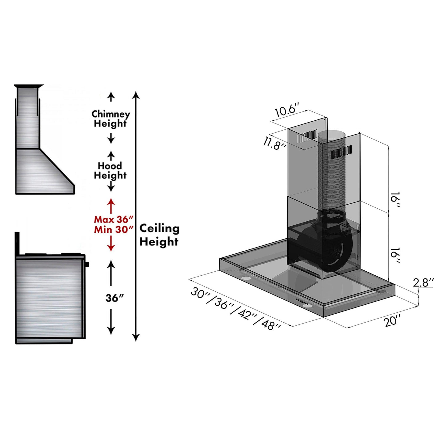 ZLINE Convertible Vent Wall Mount Range Hood in Stainless Steel (KE)