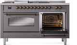 Nostalgie II 60 Inch Dual Fuel Natural Gas Freestanding Range in Matte Graphite with Bronze Trim