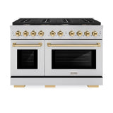 ZLINE Autograph Edition 48 in. 6.7 cu. ft. 8 Burner Double Oven Gas Range in Stainless Steel and Polished Gold Accents (SGRZ-48-G)