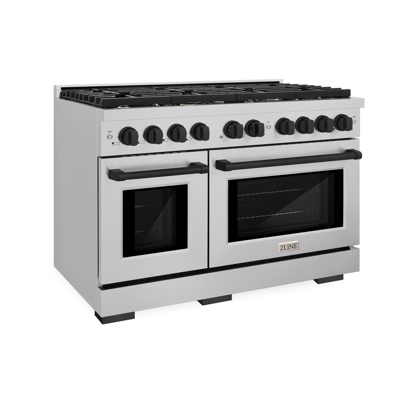 ZLINE Autograph Edition 48 in. 6.7 cu. ft. 8 Burner Double Oven Gas Range in Stainless Steel and Matte Black Accents (SGRZ-48-MB)