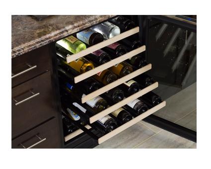 24" High Efficiency Single Zone Wine Cellar - Smooth Black Frame Glass Door - Left Hinge