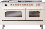 Nostalgie II 60 Inch Dual Fuel Natural Gas Freestanding Range in Antique White with Copper Trim