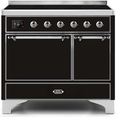 Majestic II 40 Inch Electric Freestanding Range in Glossy Black with Chrome Trim