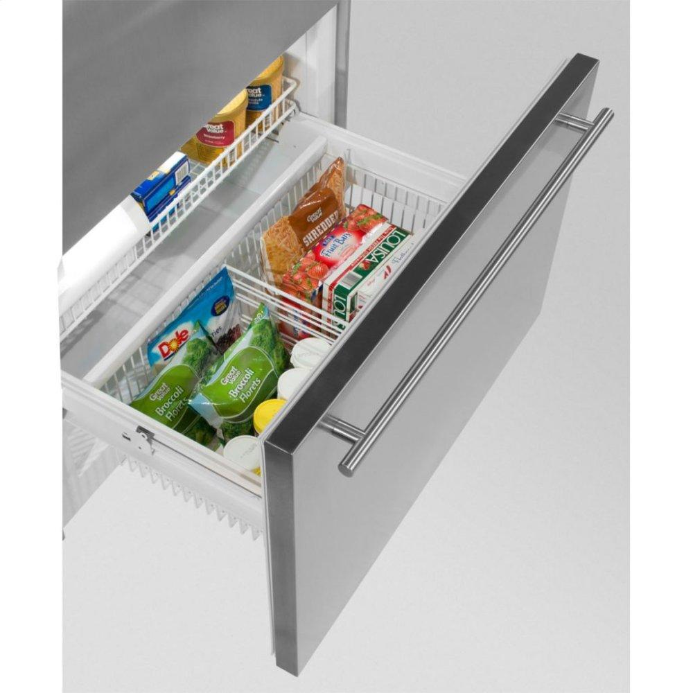 Marvel Professional Built-In 36" Bottom Freezer Refrigerator - Solid Stainless Steel Door - Left Hinge, Slim Designer Handle